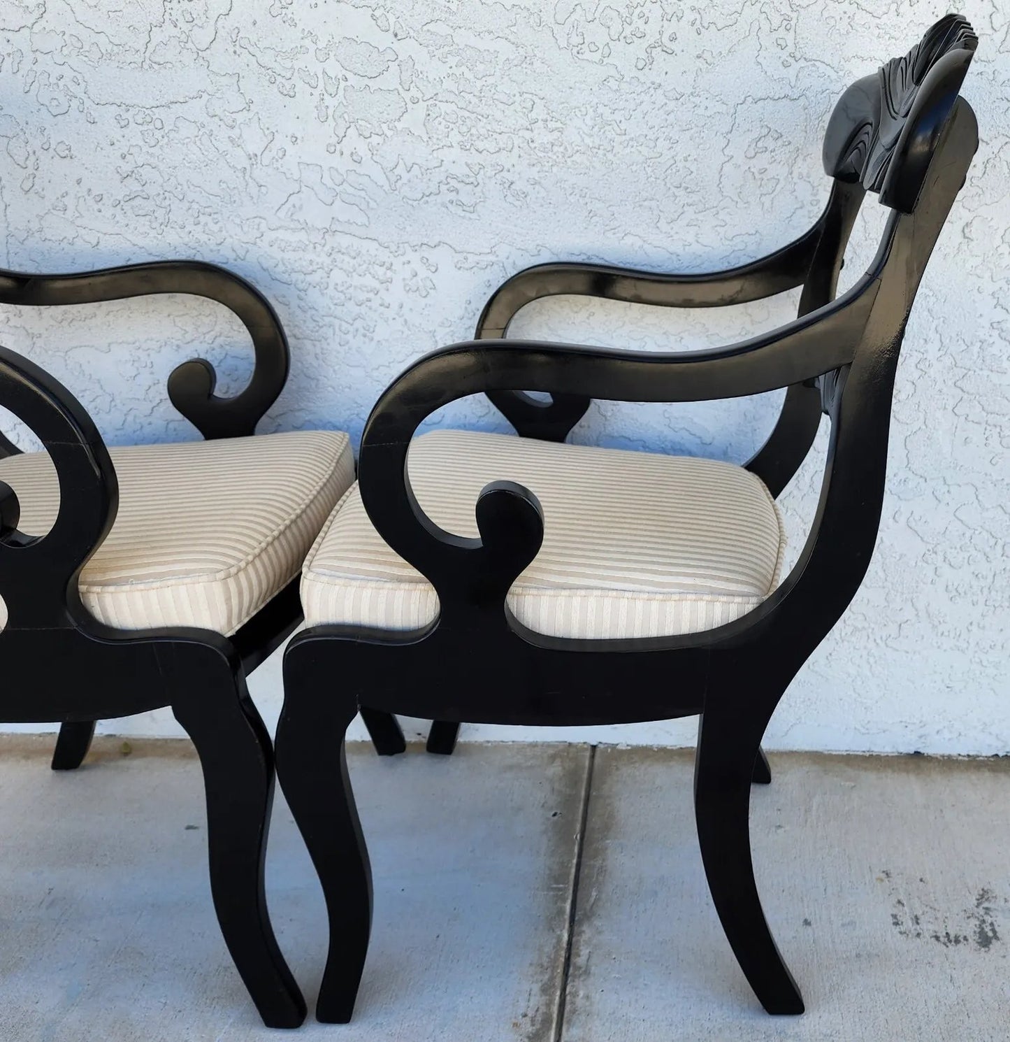 English Regency Dining Accent Chairs Ebonized Pair
