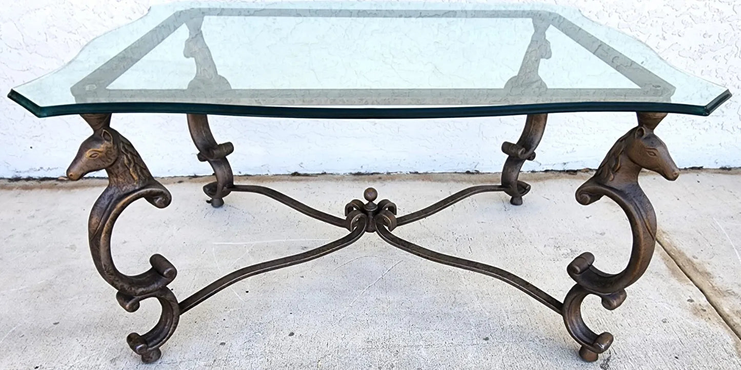 Horse Coffee Table Patinated Iron Hoof Footed Maison Jansen Style