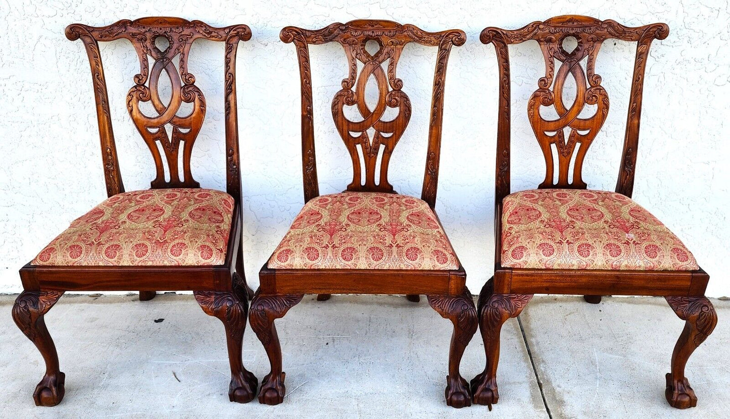 Antique Chippendale Dining Chairs Owl Mahogany - Set of 4