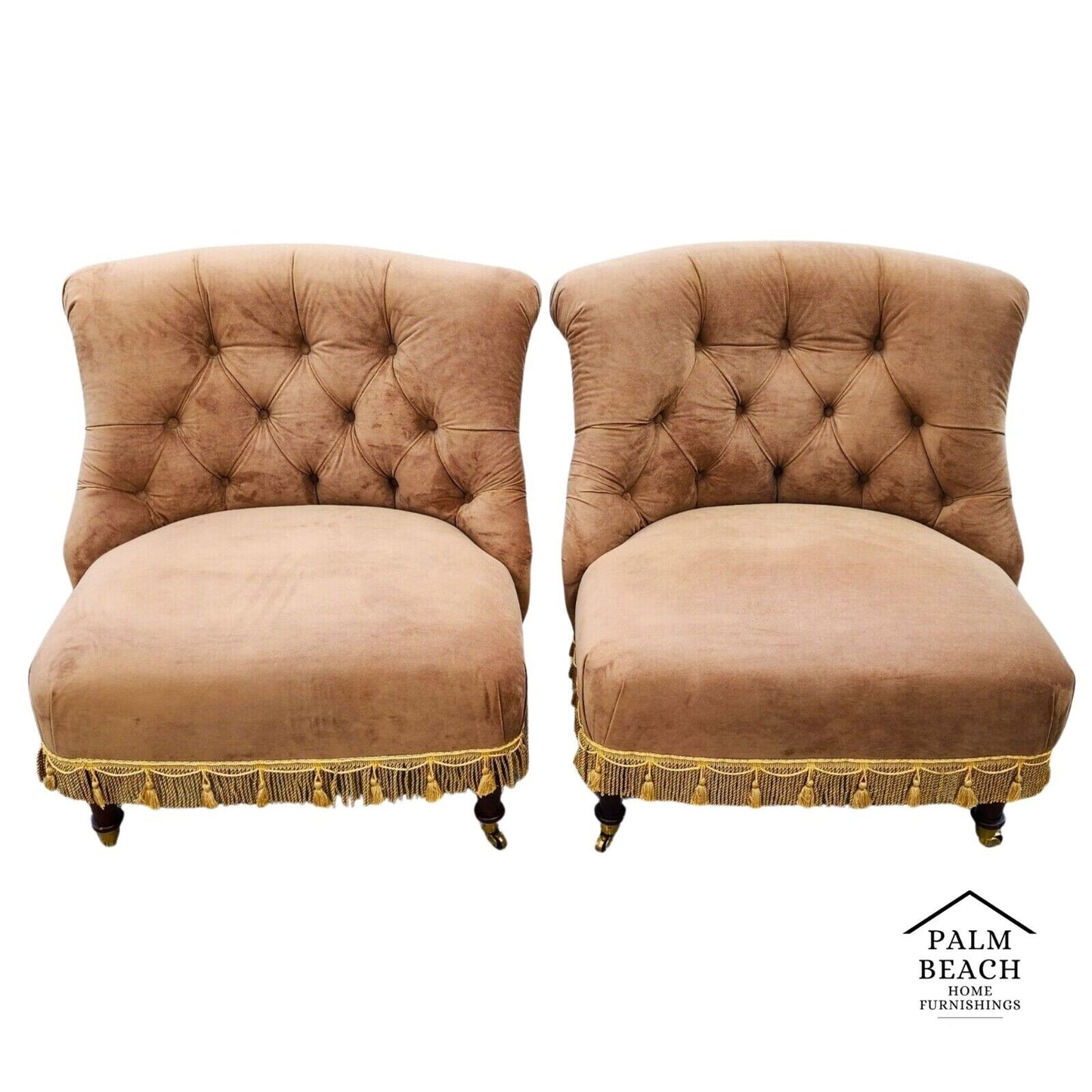 Drexel Heritage Velvet Suede Slipper Chairs Pair
