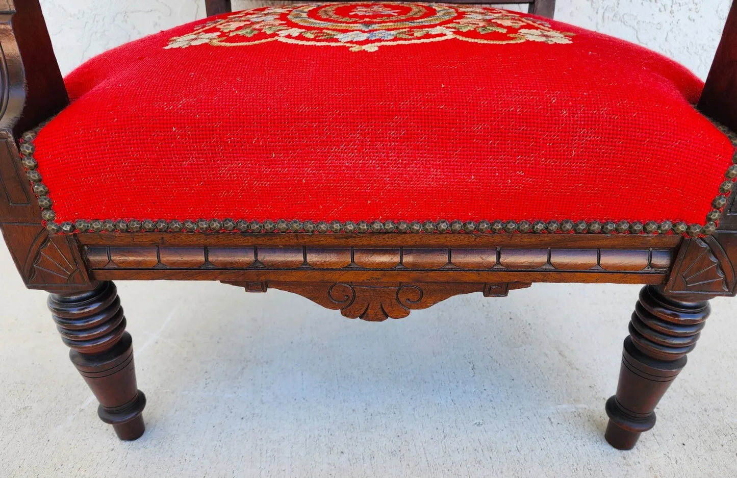 Antique Armchair Victorian Empire Needlepoint