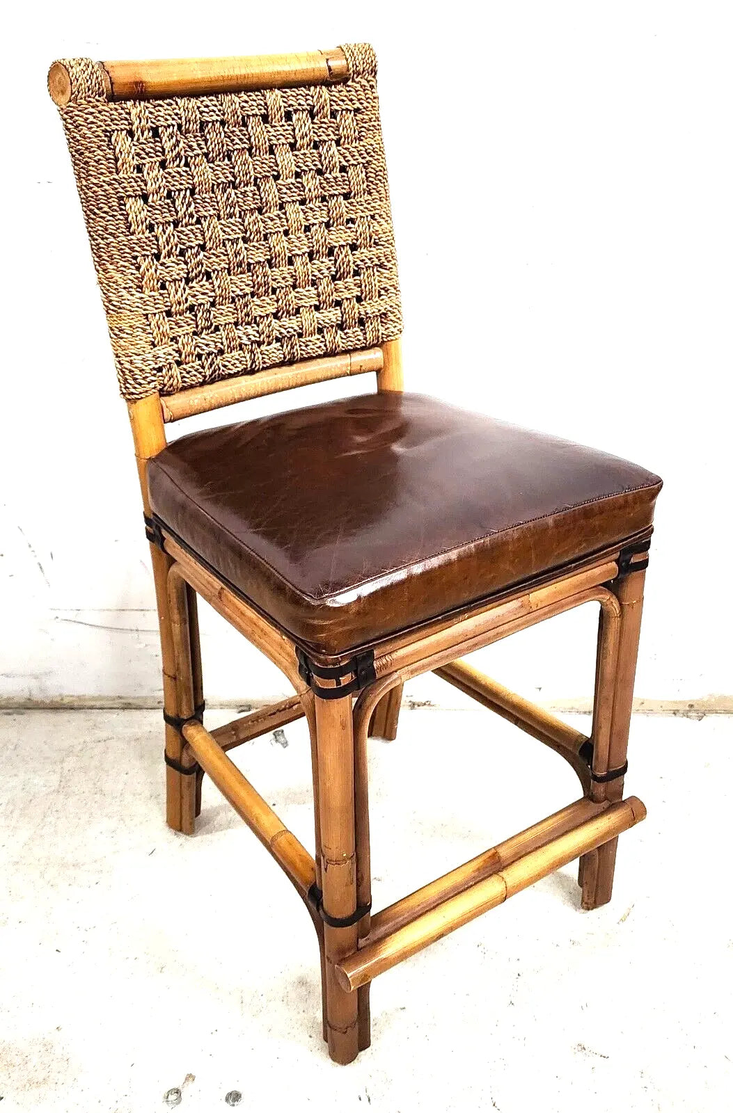 Bamboo Counter Stool Rattan & Braided Rope by PALECEK
