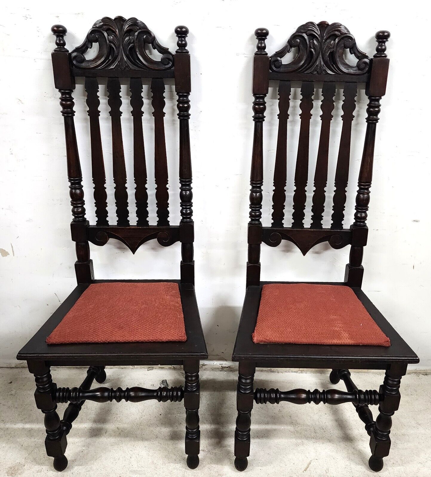 Antique Hall Chairs Walnut Dining Accent Pair