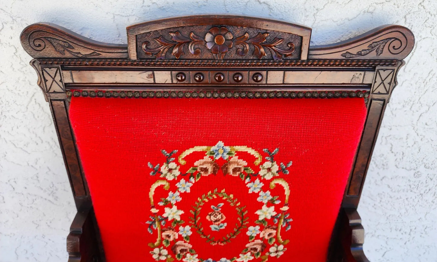 Antique Armchair Victorian Empire Needlepoint