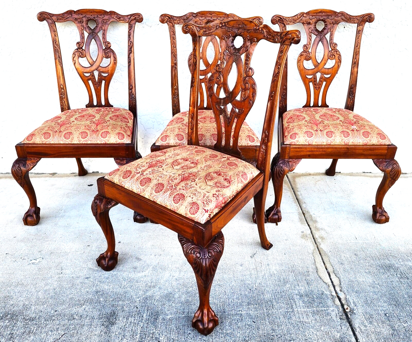 Antique Chippendale Dining Chairs Owl Mahogany - Set of 4