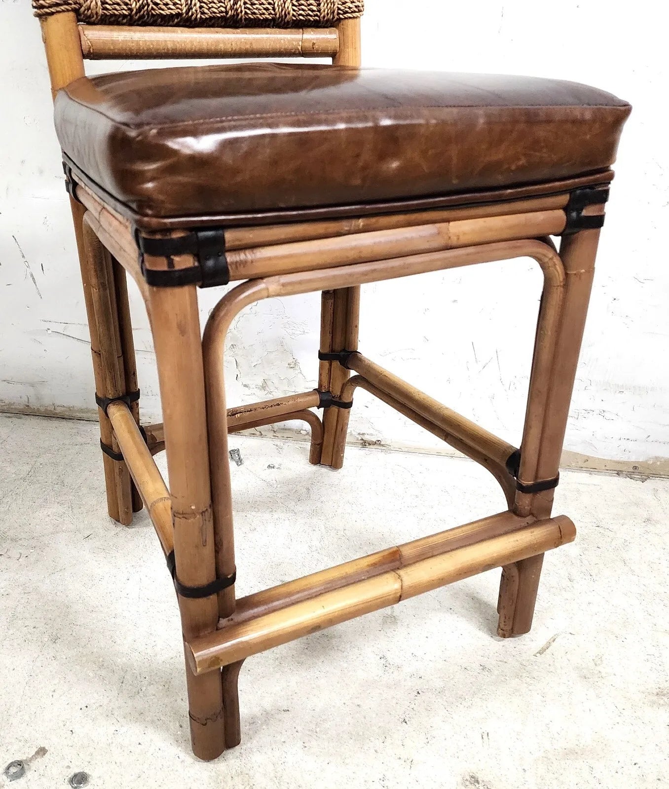 Bamboo Counter Stool Rattan & Braided Rope by PALECEK