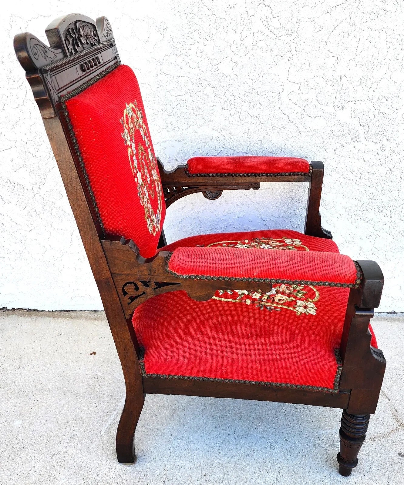 Antique Armchair Victorian Empire Needlepoint