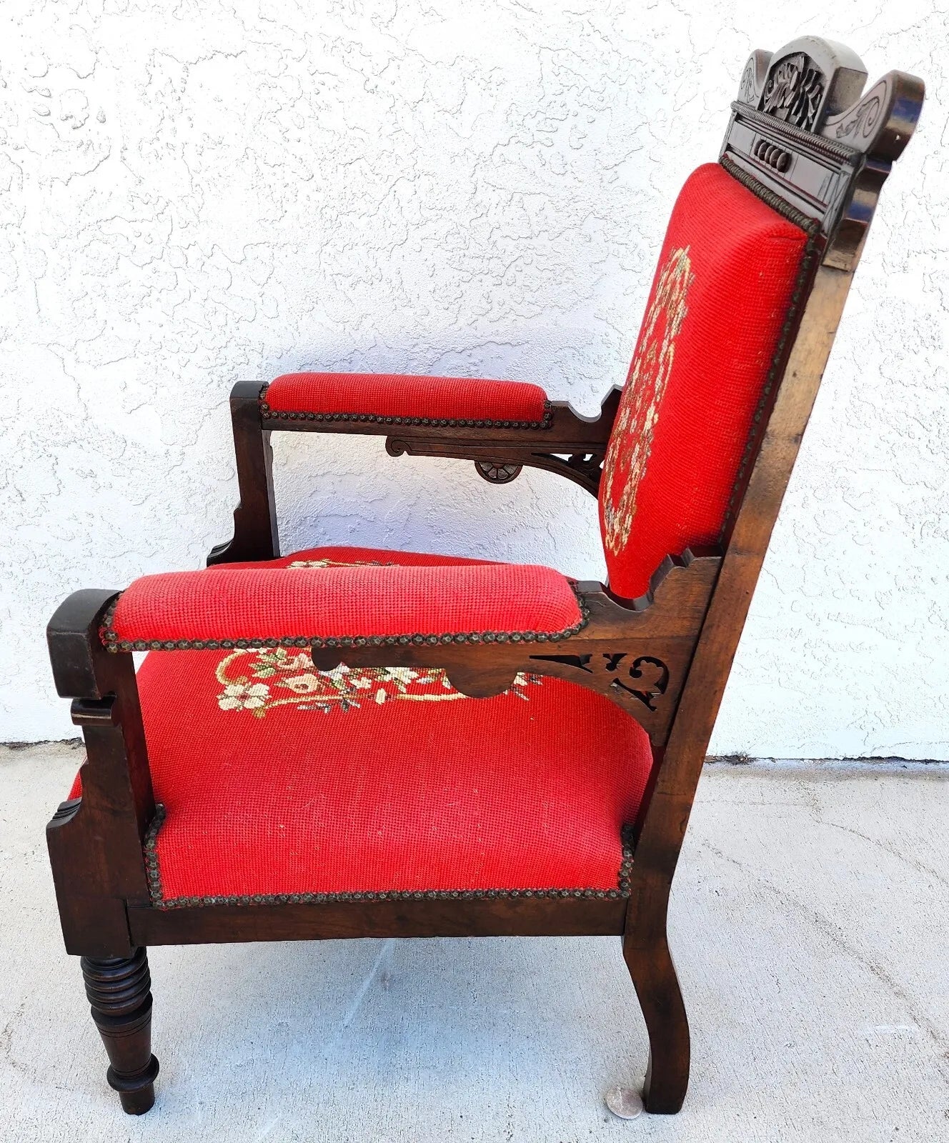 Antique Armchair Victorian Empire Needlepoint
