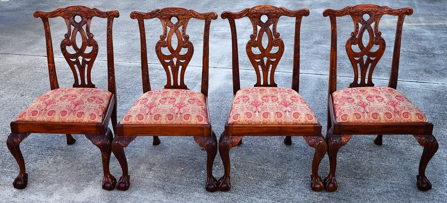 Antique Chippendale Dining Chairs Owl Mahogany - Set of 4