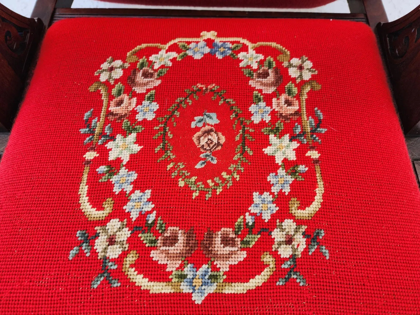 Antique Armchair Victorian Empire Needlepoint