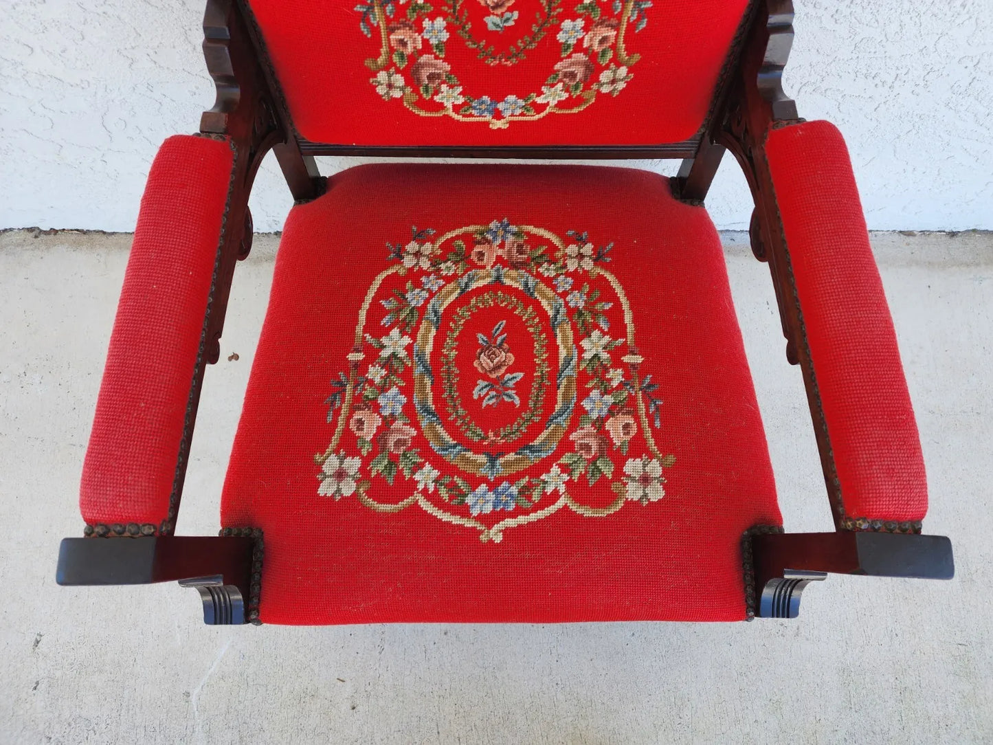 Antique Armchair Victorian Empire Needlepoint