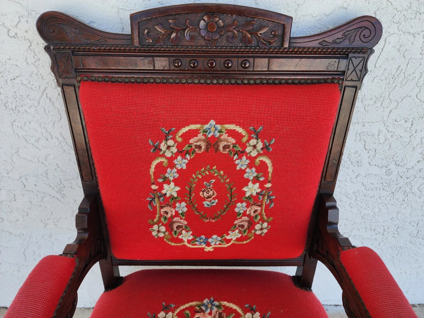 Antique Armchair Victorian Empire Needlepoint