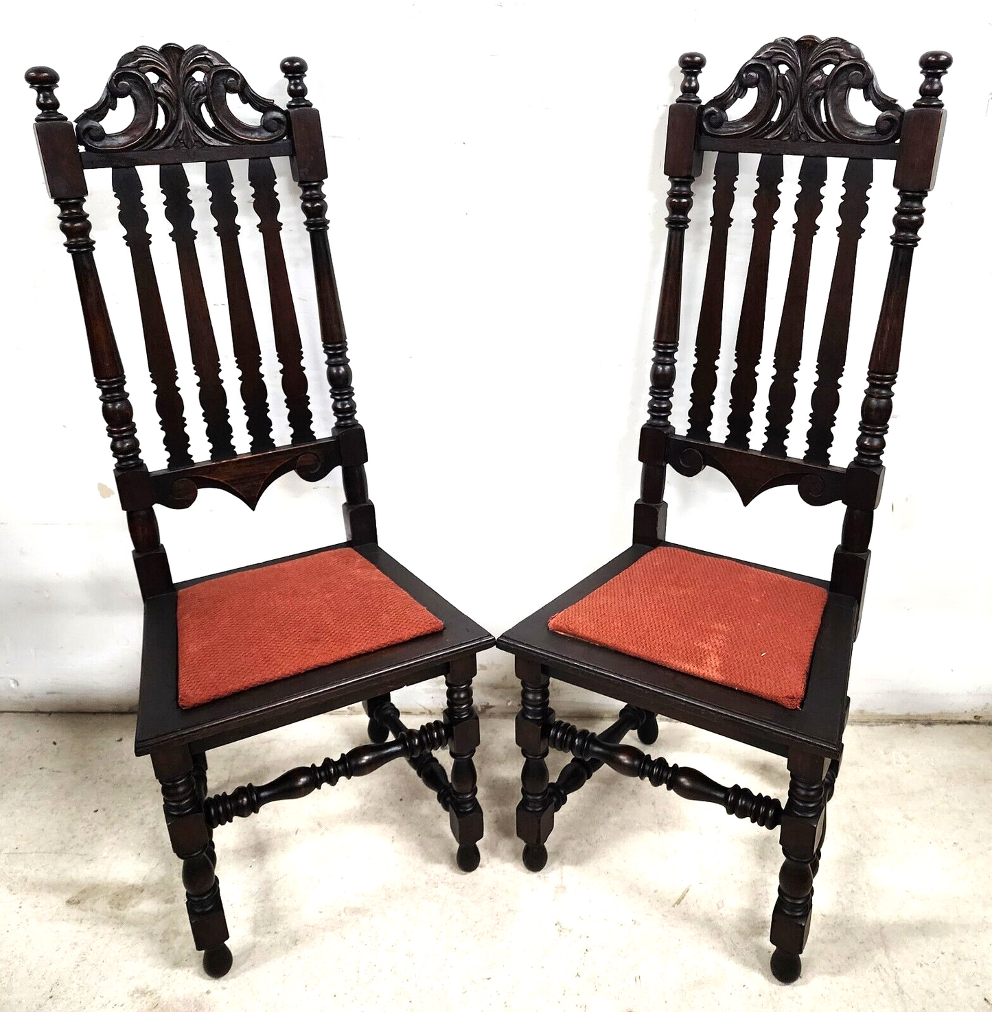 Antique Hall Chairs Walnut Dining Accent Pair