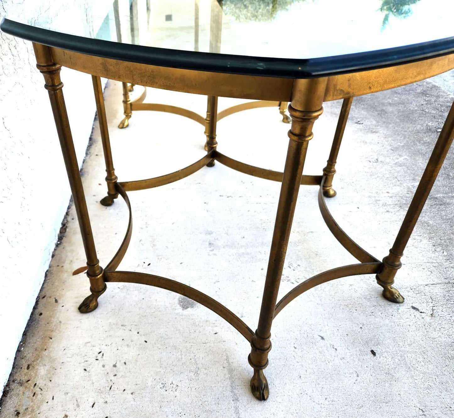 Labarge Side Tables Brass Glass Hoof Footed Octagonal