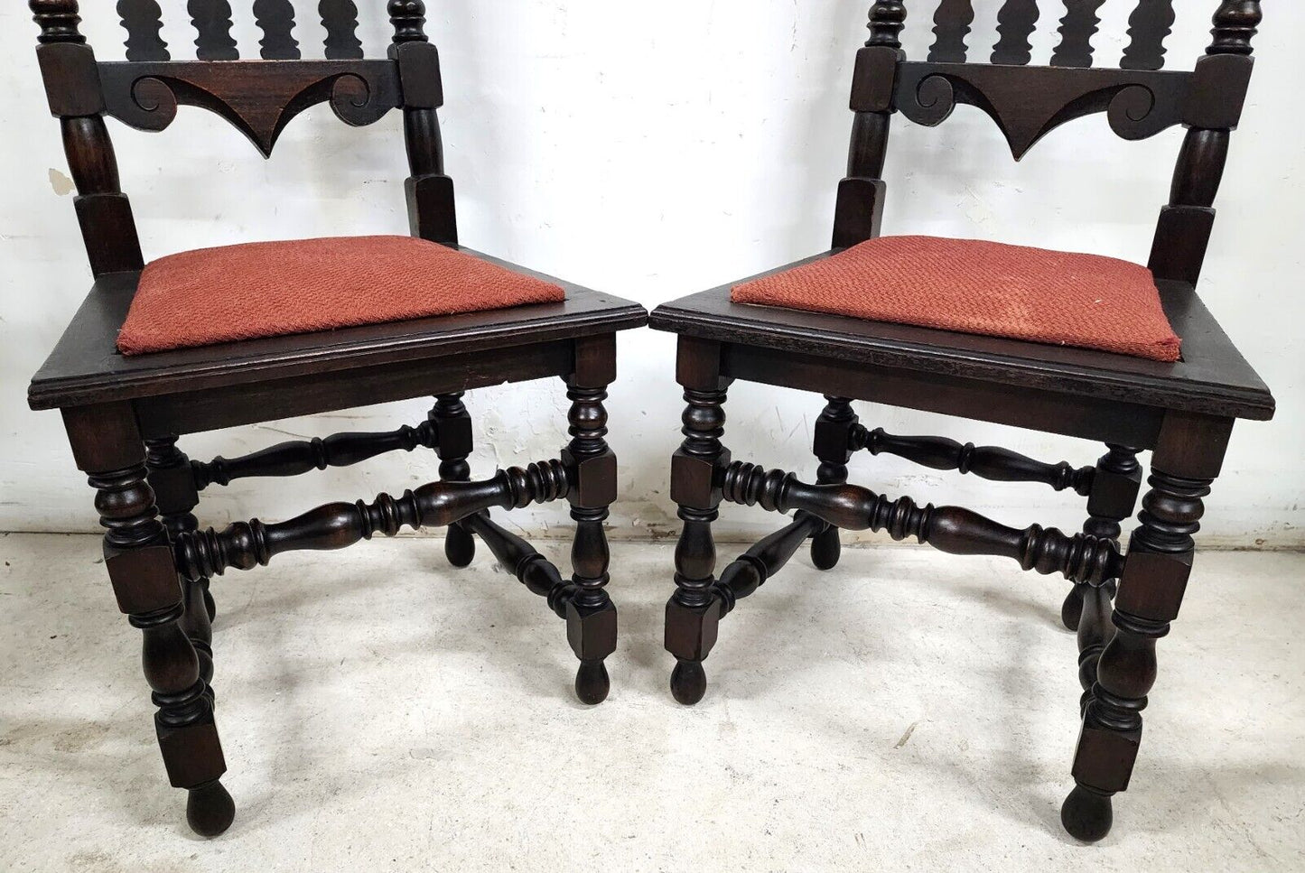Antique Hall Chairs Walnut Dining Accent Pair