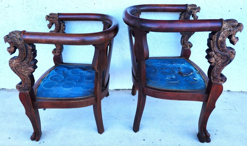 Antique Chinese Dragon Chairs Asian Pair