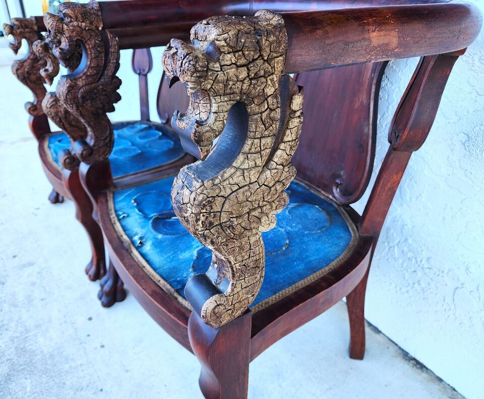 Antique Chinese Dragon Chairs Asian Pair