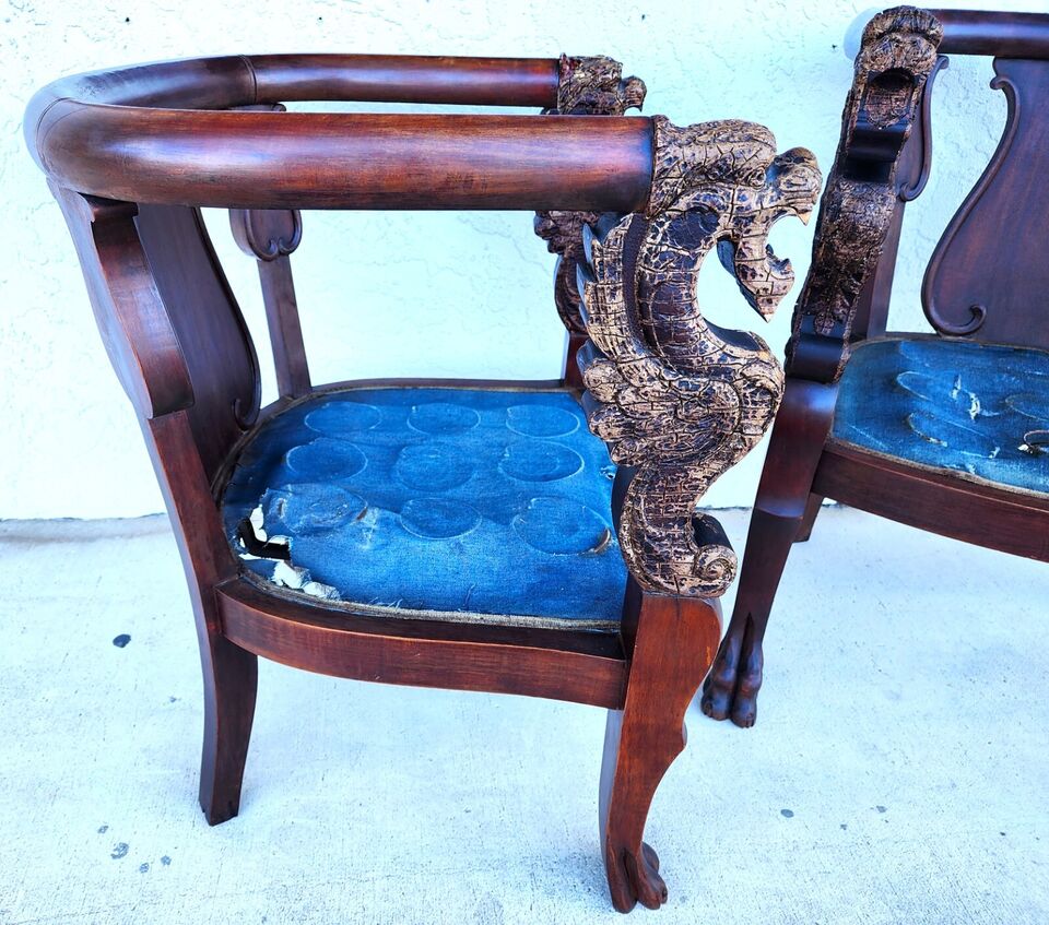 Antique Chinese Dragon Chairs Asian Pair
