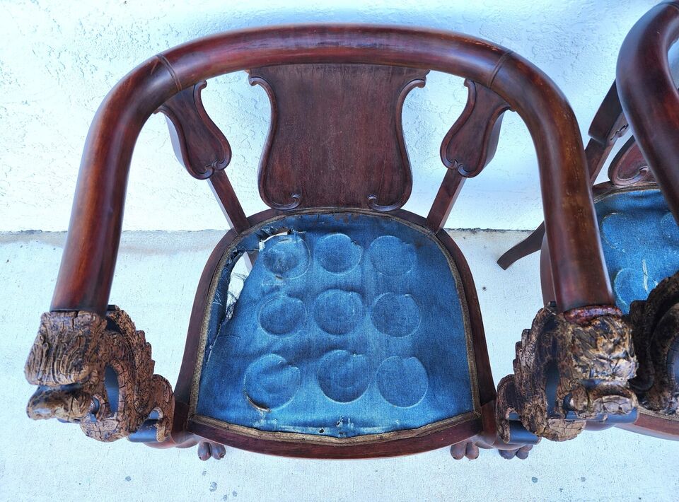 Antique Chinese Dragon Chairs Asian Pair