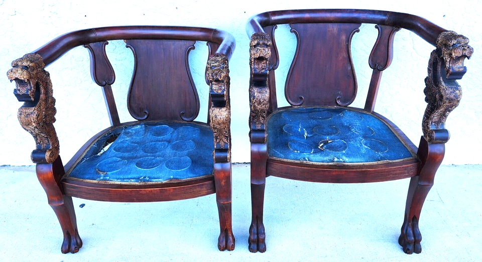 Antique Chinese Dragon Chairs Asian Pair