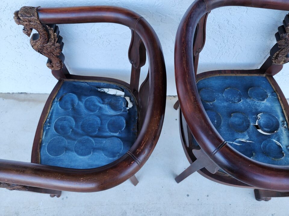Antique Chinese Dragon Chairs Asian Pair