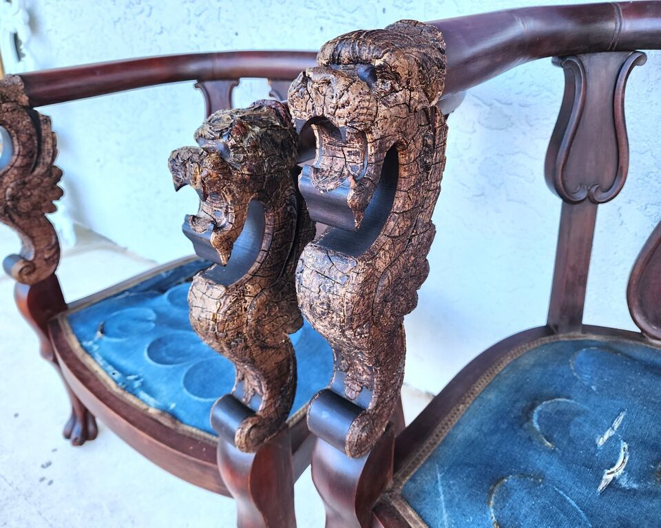 Antique Chinese Dragon Chairs Asian Pair