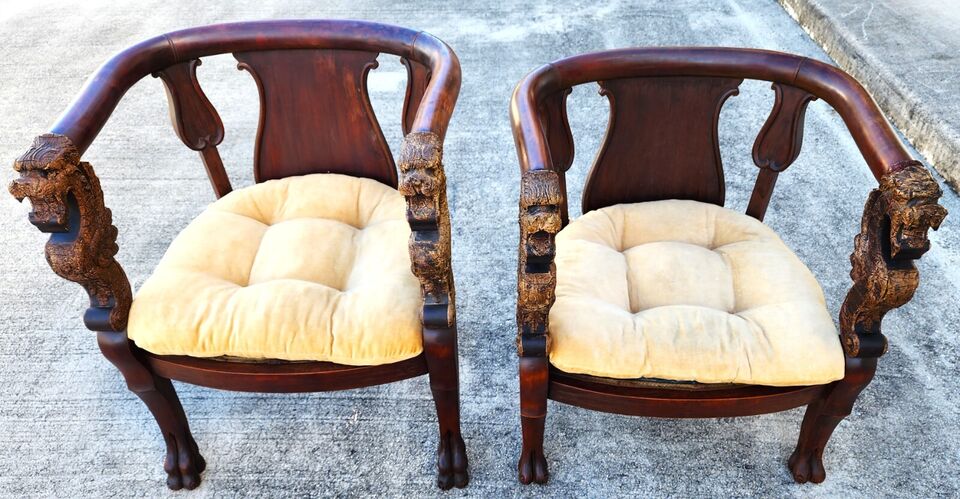 Antique Chinese Dragon Chairs Asian Pair