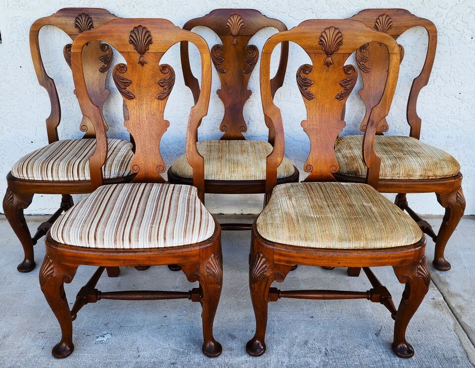 Antique Italian Georgian Dining Chairs Shell Walnut Set of 5