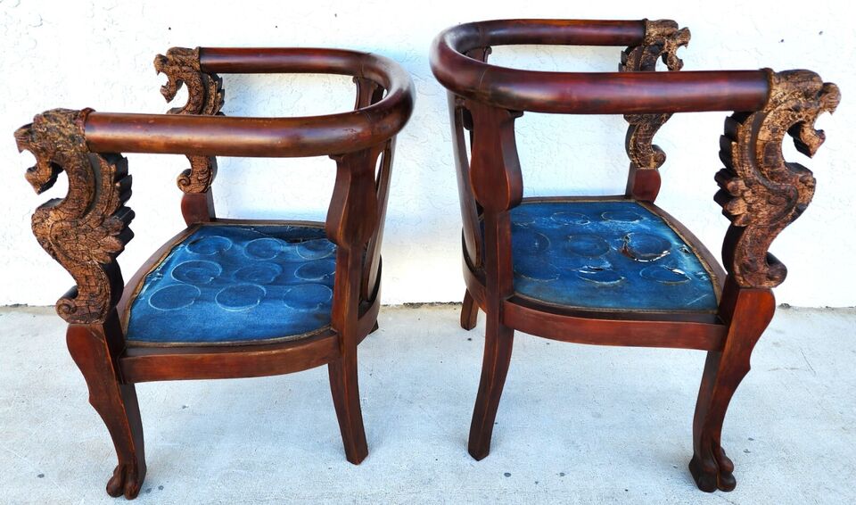Antique Chinese Dragon Chairs Asian Pair