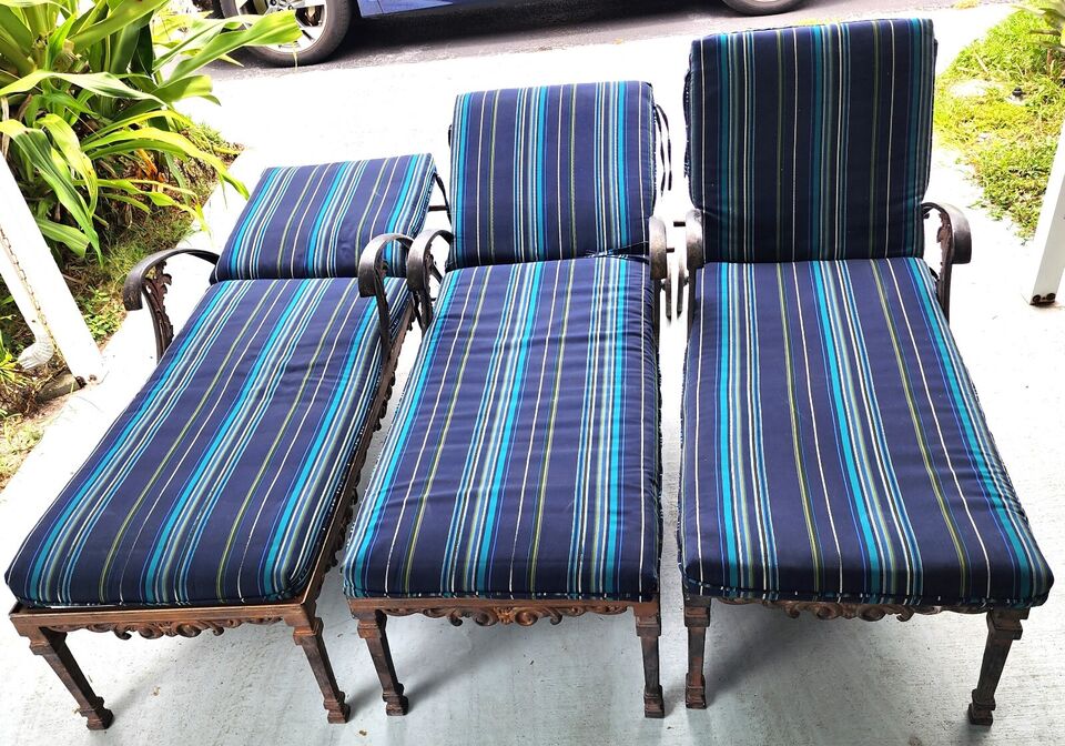 Vintage Chaise Lounges Outdoor Ornate Rustproof - Set of 3