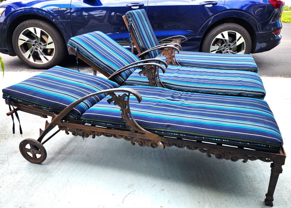 Vintage Chaise Lounges Outdoor Ornate Rustproof - Set of 3