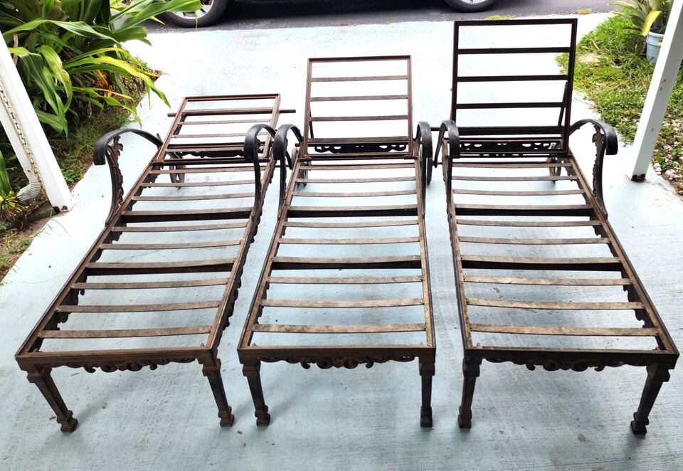 Vintage Chaise Lounges Outdoor Ornate Rustproof - Set of 3