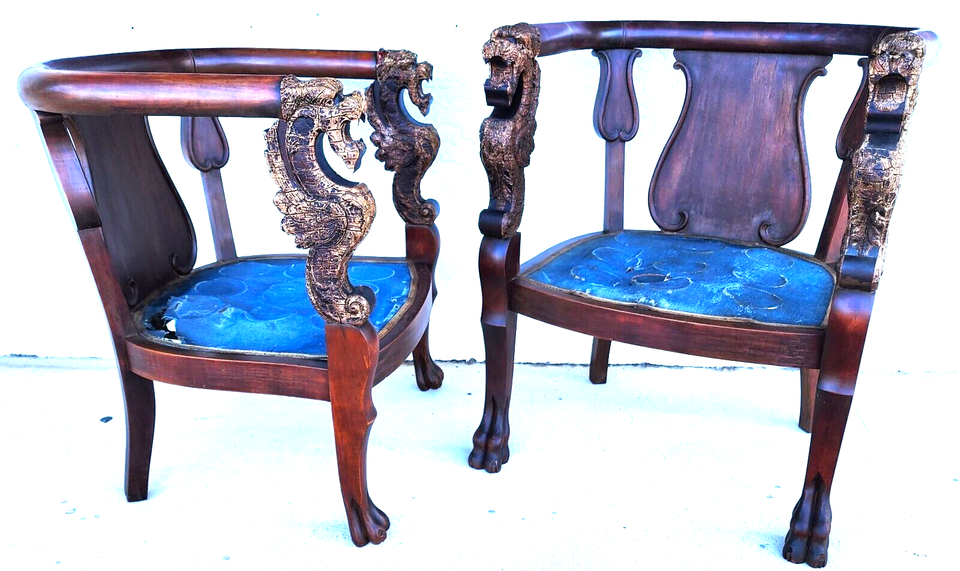 Antique Chinese Dragon Chairs Asian Pair