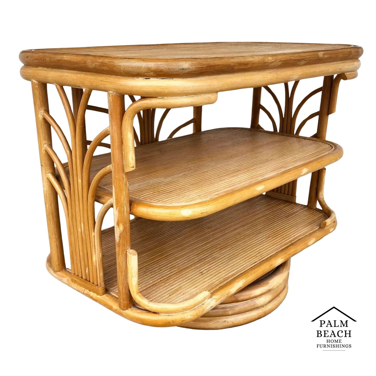 Vintage Bamboo TV Side Table Rotating