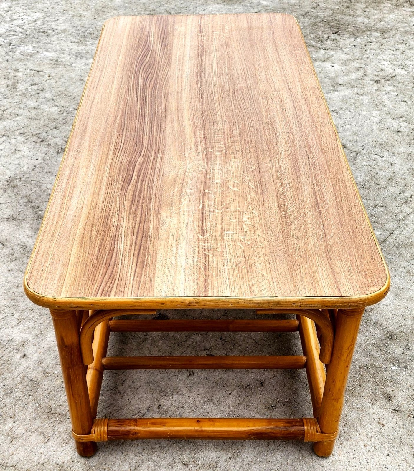 Vintage Chinoiserie Asian Bamboo Rattan Coffee Table