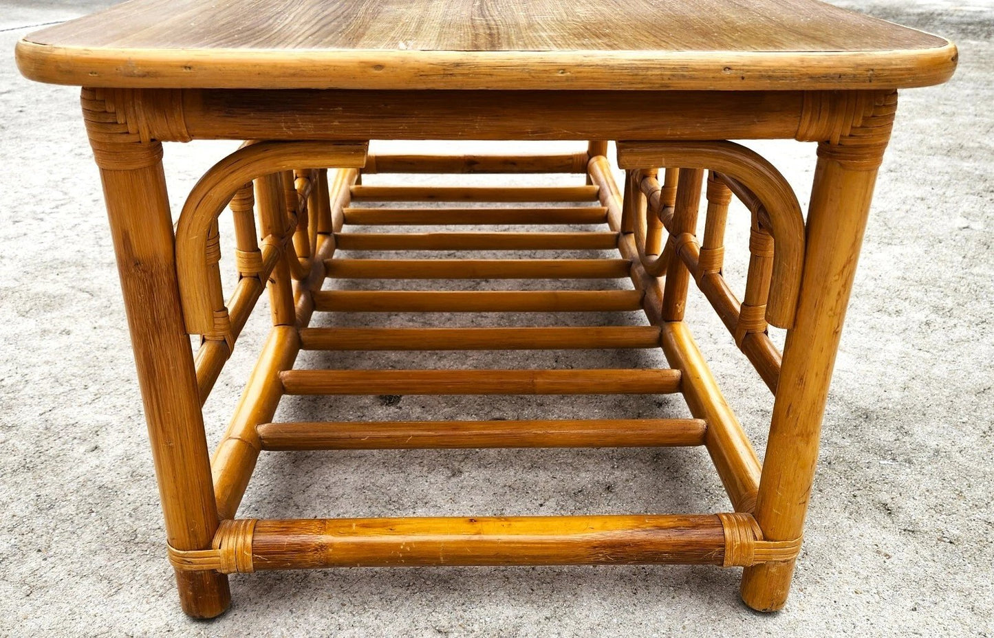 Vintage Chinoiserie Asian Bamboo Rattan Coffee Table