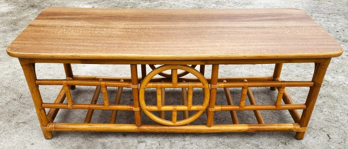 Vintage Chinoiserie Asian Bamboo Rattan Coffee Table
