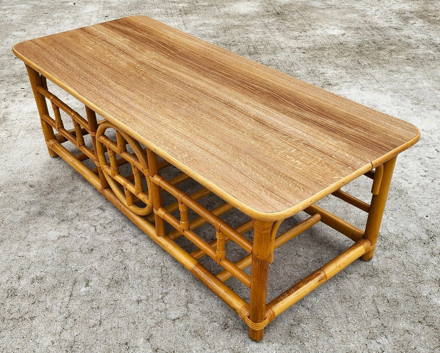 Vintage Chinoiserie Asian Bamboo Rattan Coffee Table