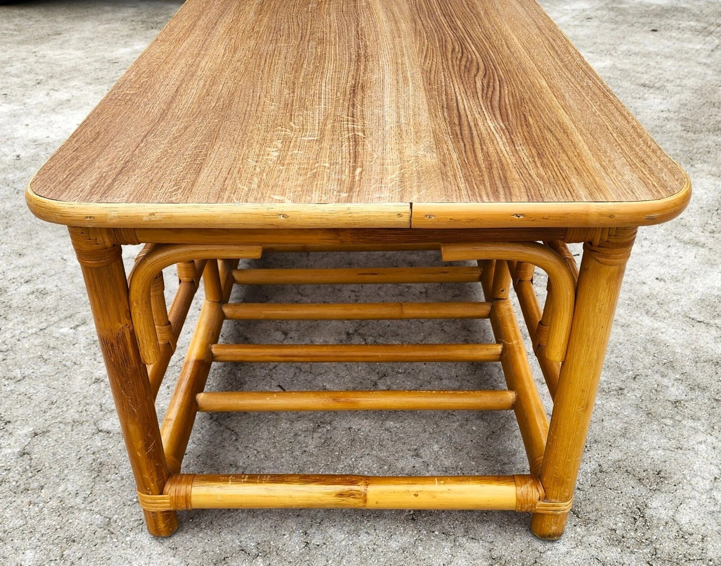 Vintage Chinoiserie Asian Bamboo Rattan Coffee Table