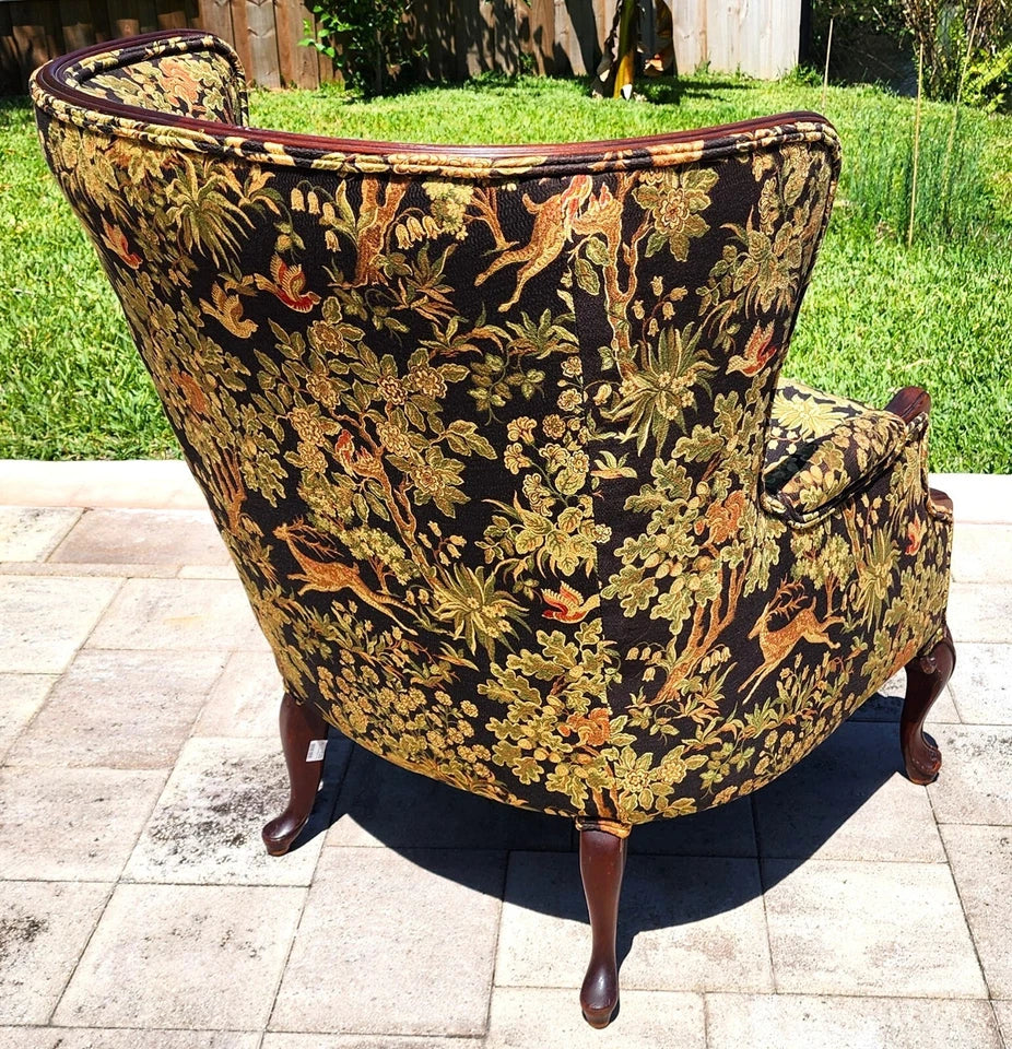 Antique Wingback Armchair Hunting Forest Scene