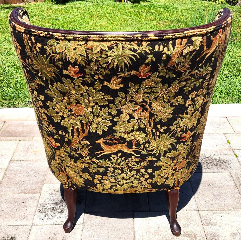 Antique Wingback Armchair Hunting Forest Scene