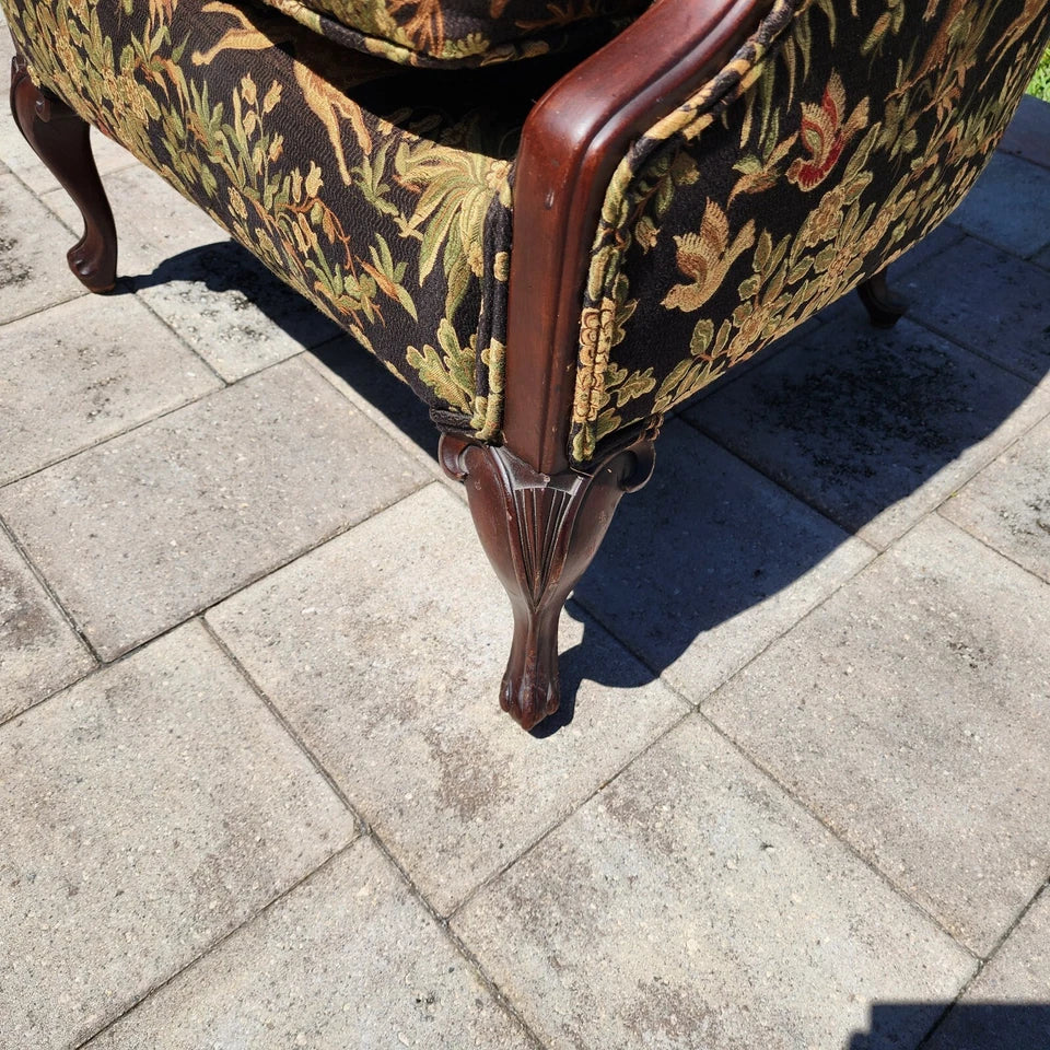 Antique Wingback Armchair Hunting Forest Scene