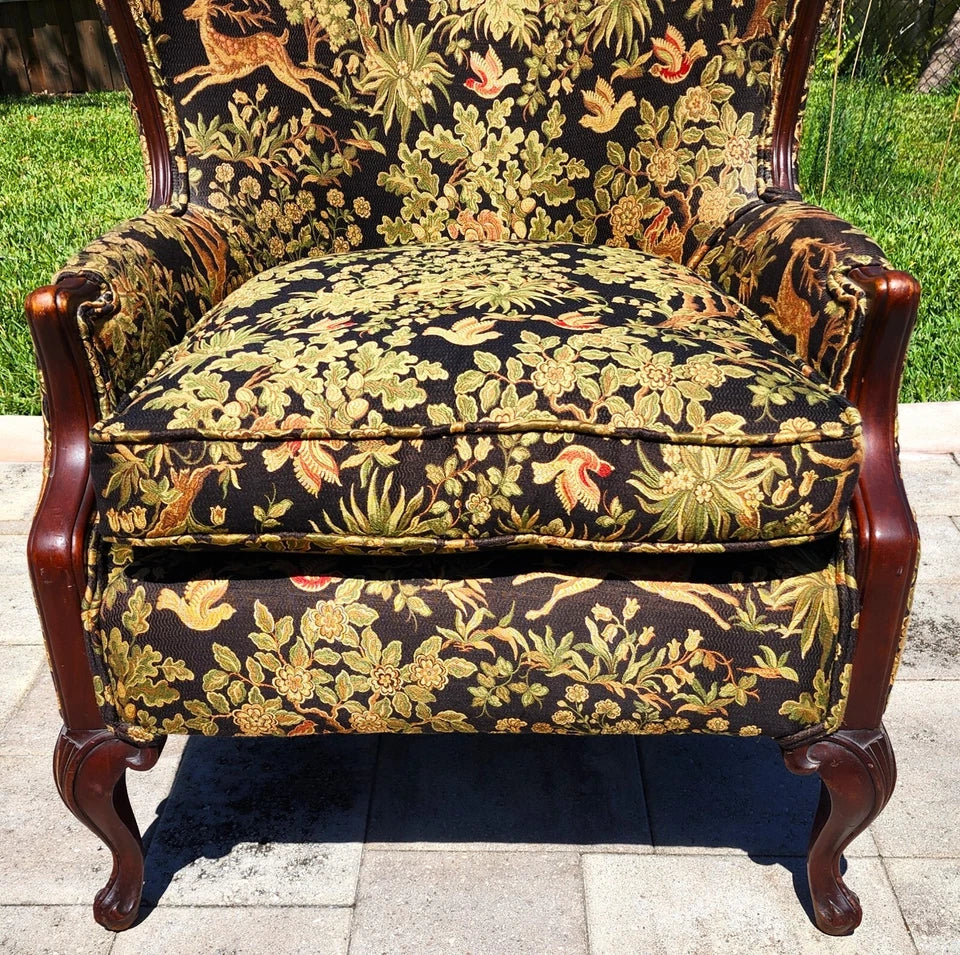 Antique Wingback Armchair Hunting Forest Scene