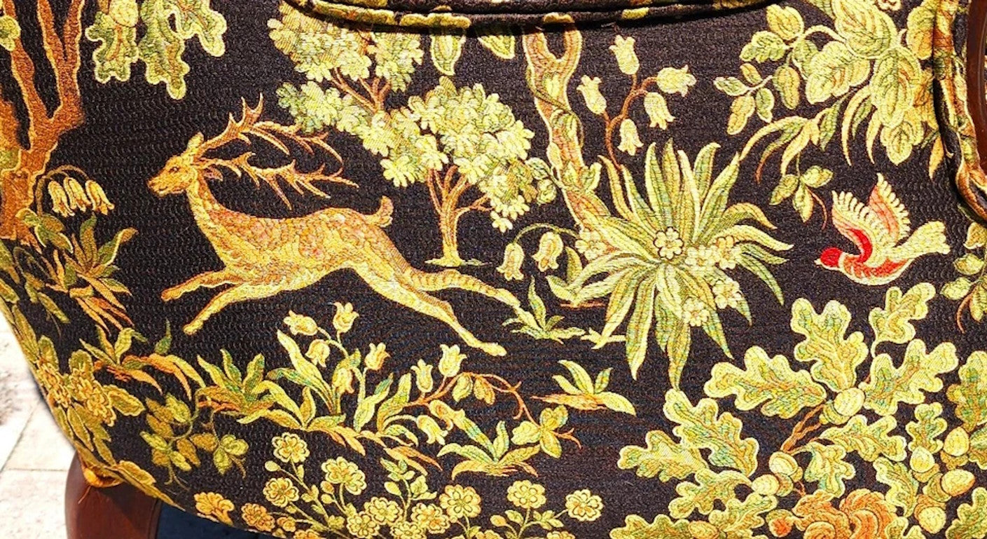 Antique Wingback Armchair Hunting Forest Scene
