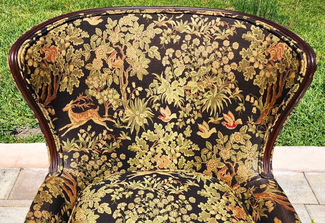 Antique Wingback Armchair Hunting Forest Scene