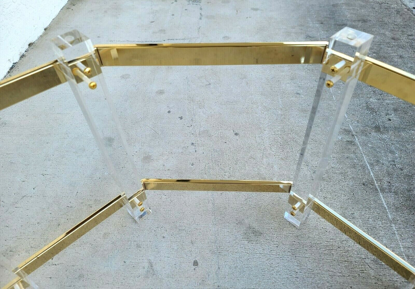 CHARLES HOLLIS JONES Mid Century Brass Lucite & Glass Octagonal Coffee Table