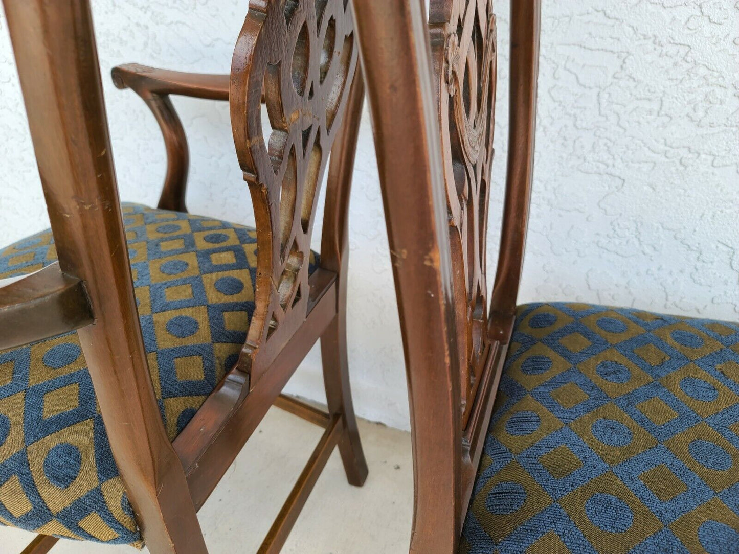 Vintage Chippendale Mahogany Dining Chairs w Carved Tassels & Drapery - Set of 6