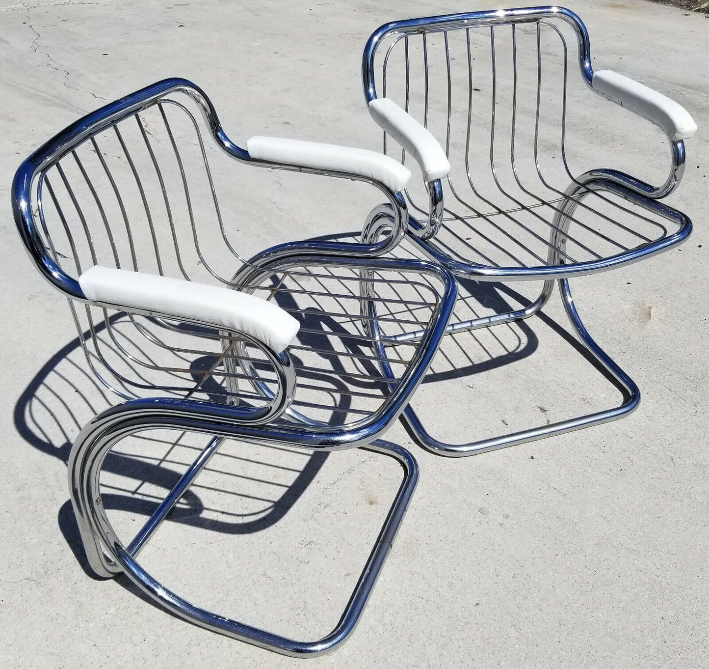 60's Pair of JERRY JOHNSON ARCADIA Mid Century Modern Tubular Chrome Bar Stools