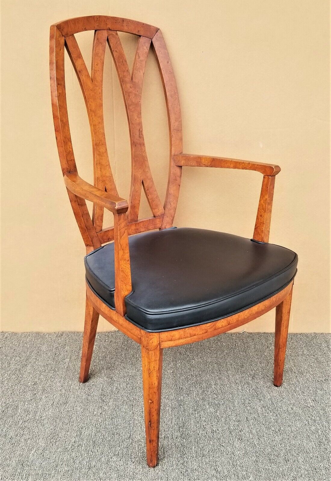 Vintage Henredon Burl Wood Pretzel Back Armchair Dining Desk Chair