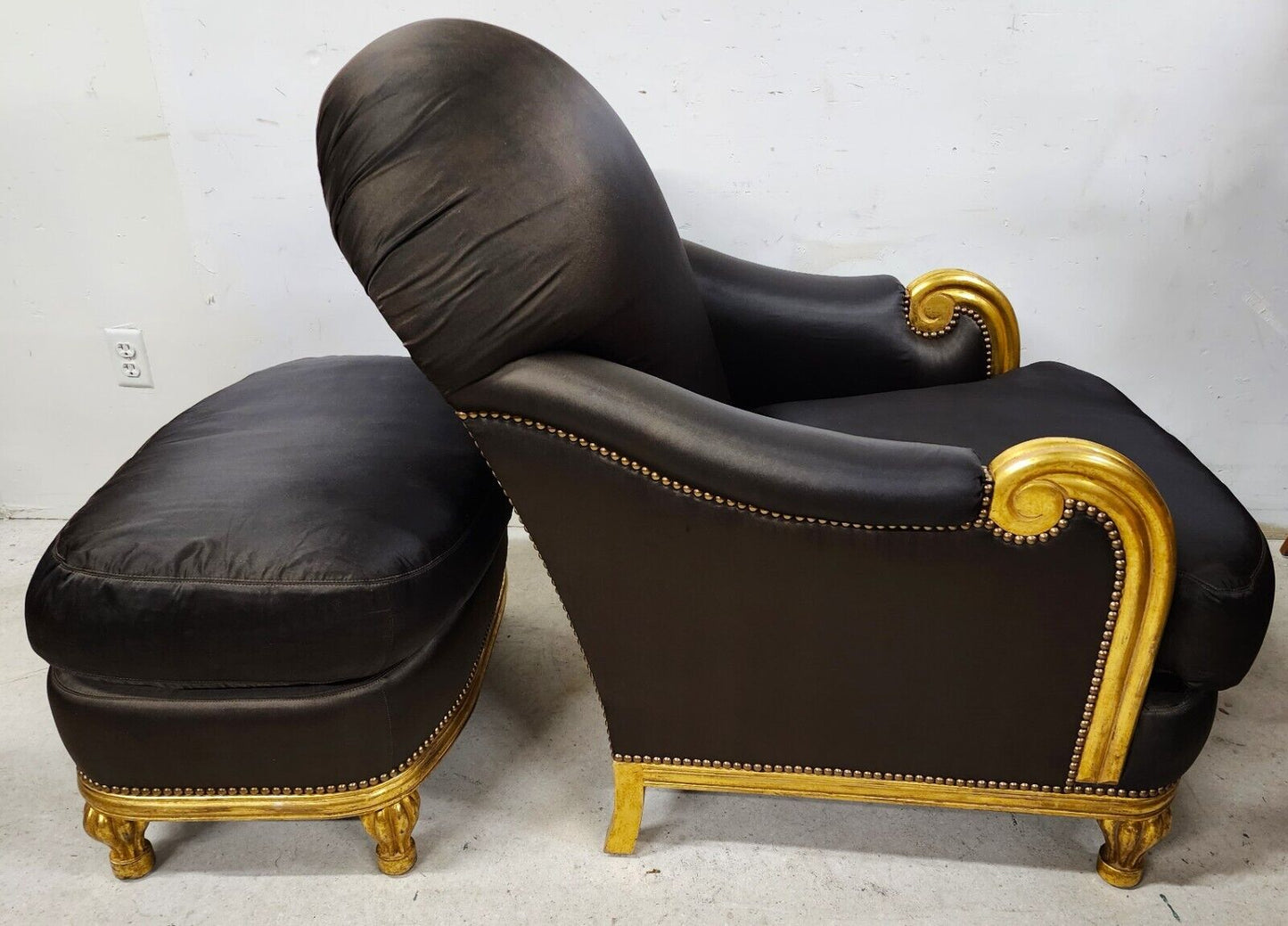 Art Deco Gilt Finish Club Chair & Ottoman